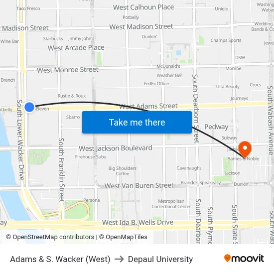 Adams & S. Wacker (West) to Depaul University map