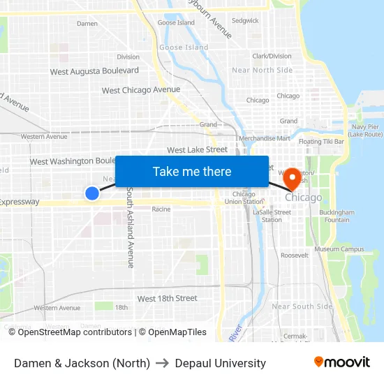 Damen & Jackson (North) to Depaul University map