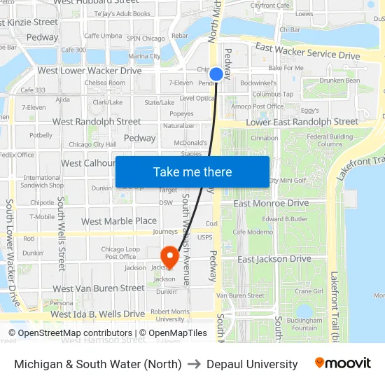 Michigan & South Water (North) to Depaul University map