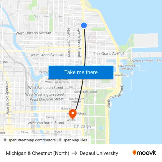 Michigan & Chestnut (North) to Depaul University map