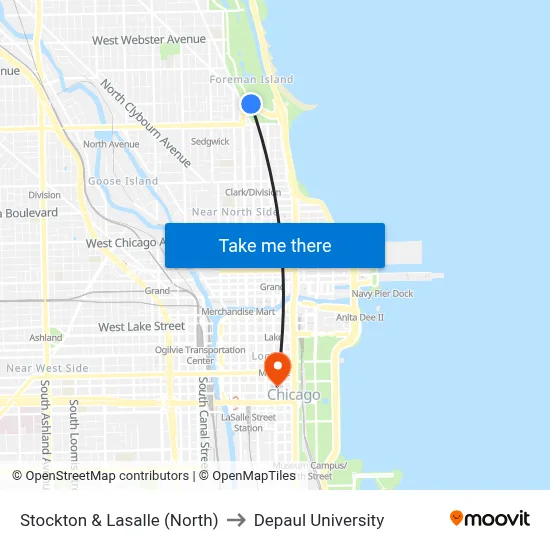 Stockton & Lasalle (North) to Depaul University map