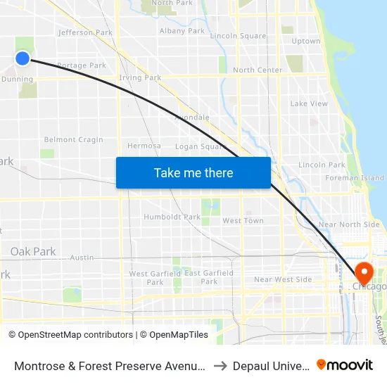Montrose & Forest Preserve Avenue (West) to Depaul University map