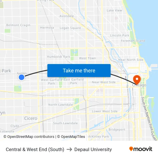 Central & West End (South) to Depaul University map