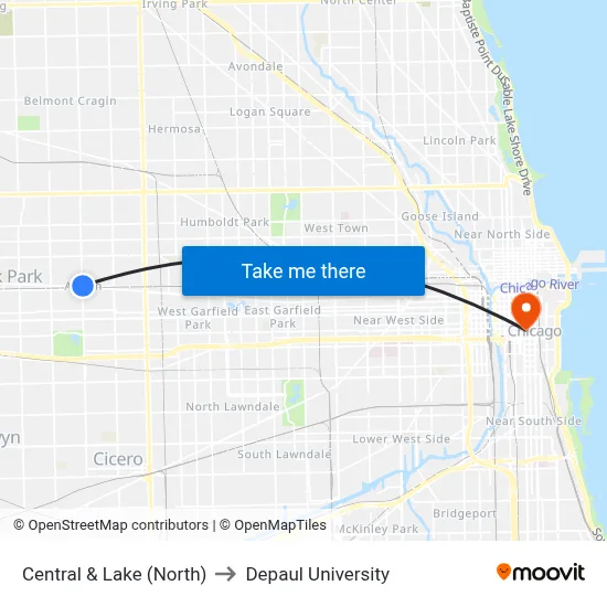 Central & Lake (North) to Depaul University map