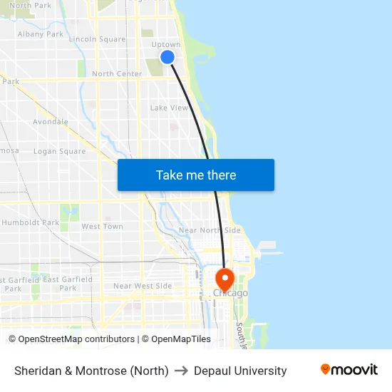 Sheridan & Montrose (North) to Depaul University map