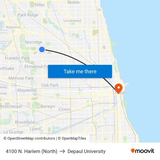 4100 N. Harlem (North) to Depaul University map