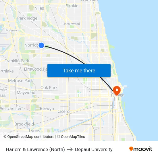 Harlem & Lawrence (North) to Depaul University map