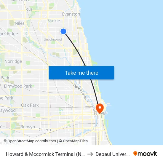 Howard & Mccormick Terminal (North) to Depaul University map
