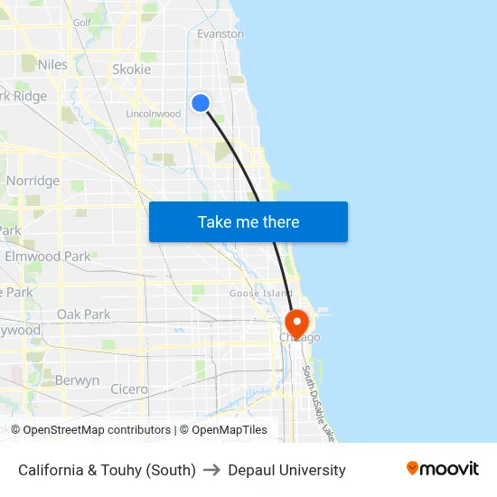 California & Touhy (South) to Depaul University map