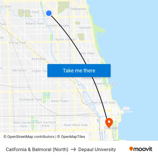 California & Balmoral (North) to Depaul University map