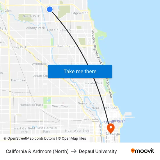 California & Ardmore (North) to Depaul University map