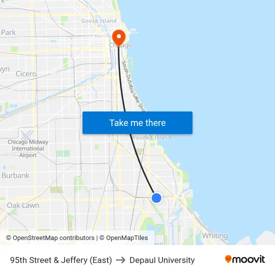 95th Street & Jeffery (East) to Depaul University map