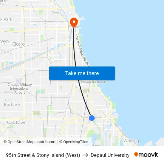 95th Street & Stony Island (West) to Depaul University map
