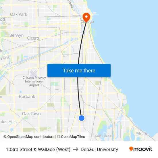 103rd Street & Wallace (West) to Depaul University map