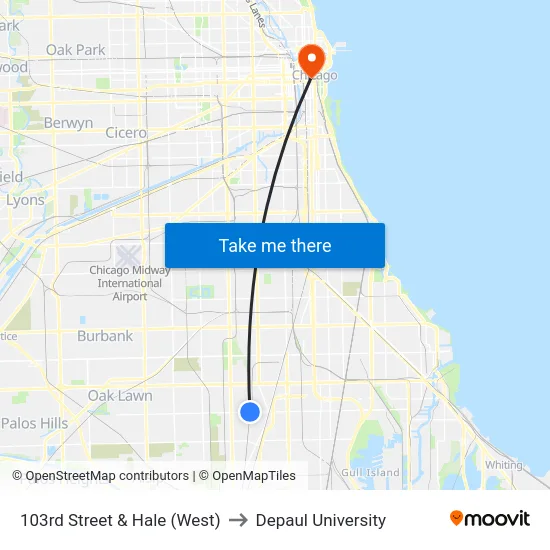 103rd Street & Hale (West) to Depaul University map