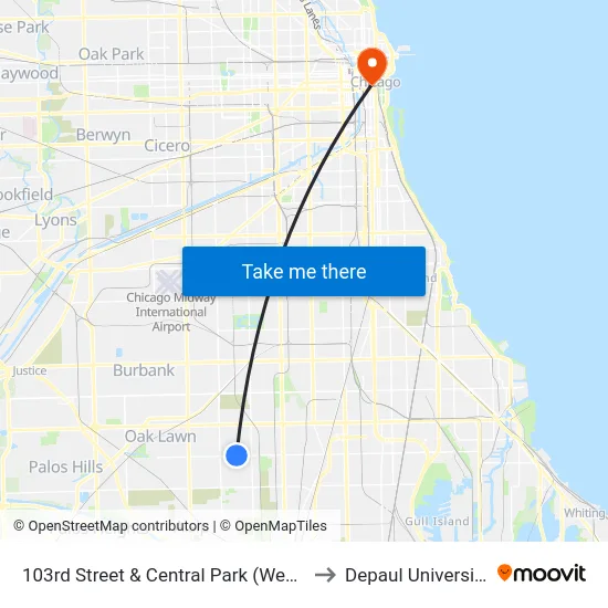 103rd Street & Central Park (West) to Depaul University map