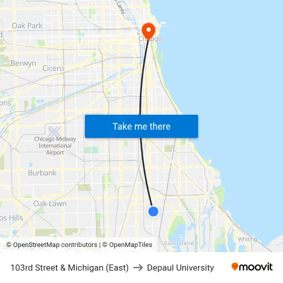 103rd Street & Michigan (East) to Depaul University map