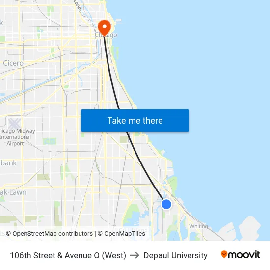 106th Street & Avenue O (West) to Depaul University map