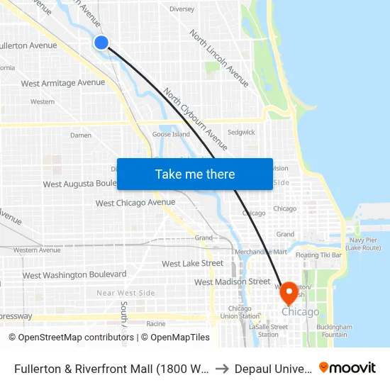 Fullerton & Riverfront Mall (1800 W) (West) to Depaul University map