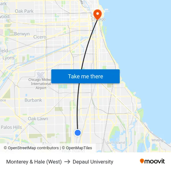 Monterey & Hale (West) to Depaul University map