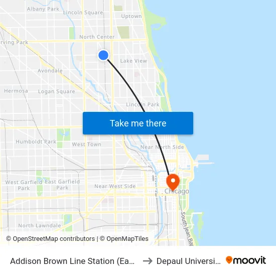 Addison Brown Line Station (East) to Depaul University map