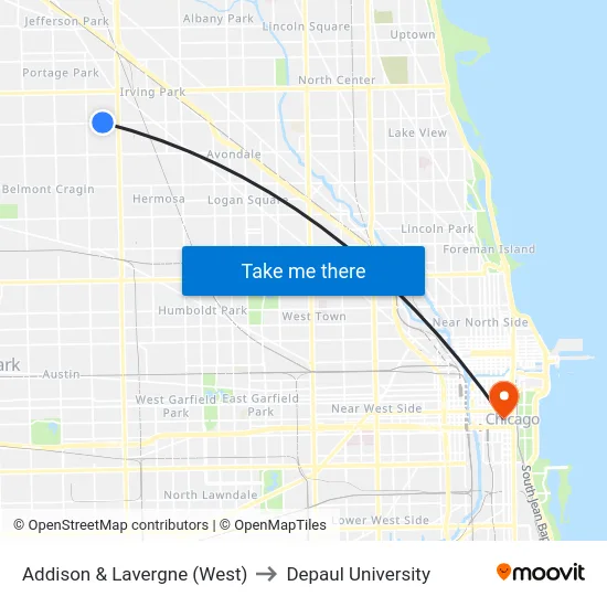 Addison & Lavergne (West) to Depaul University map