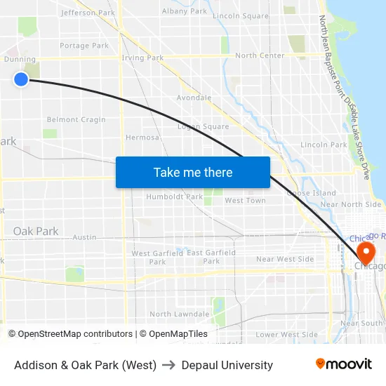 Addison & Oak Park (West) to Depaul University map