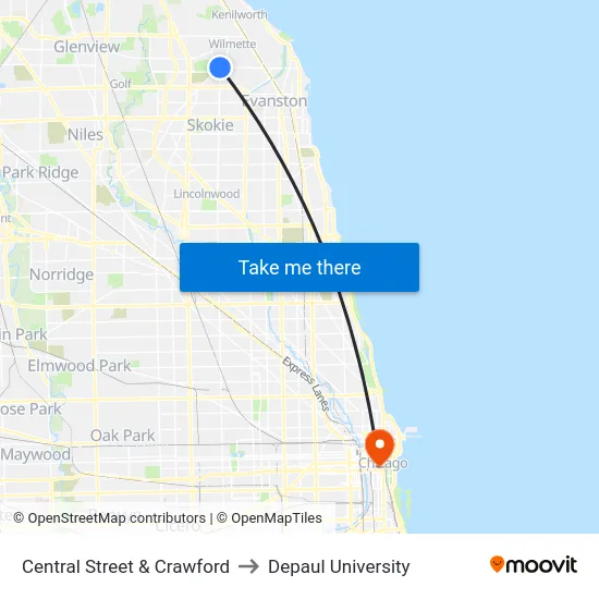 Central Street & Crawford to Depaul University map