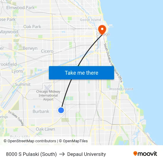 8000 S Pulaski (South) to Depaul University map