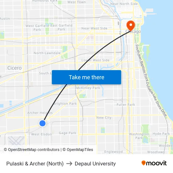 Pulaski & Archer (North) to Depaul University map