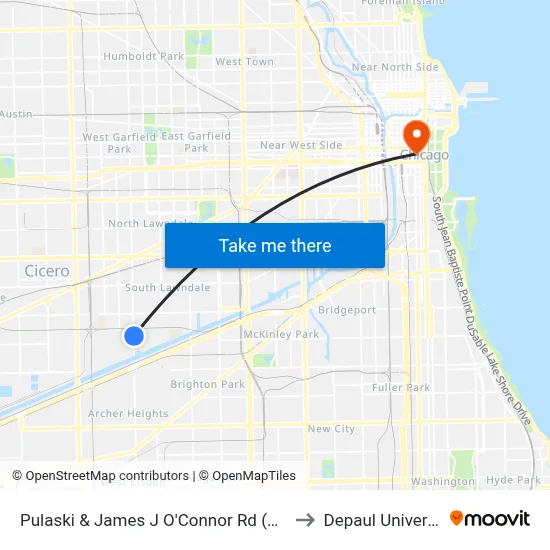 Pulaski & James J O'Connor Rd (North) to Depaul University map