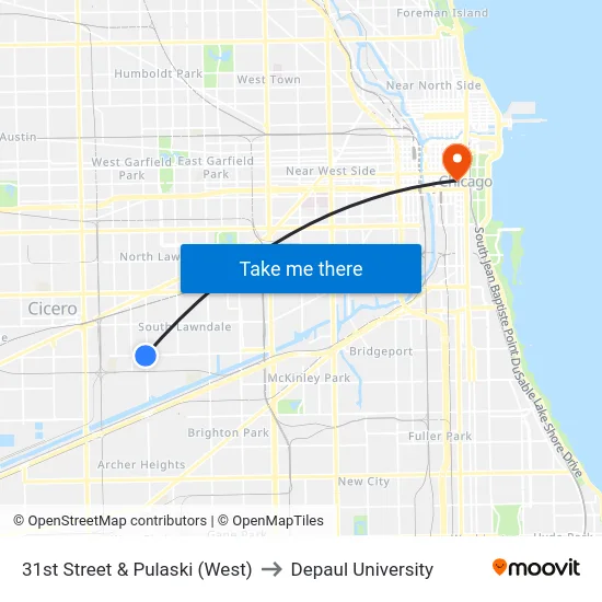 31st Street & Pulaski (West) to Depaul University map