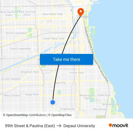 59th Street & Paulina (East) to Depaul University map