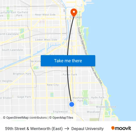59th Street & Wentworth (East) to Depaul University map