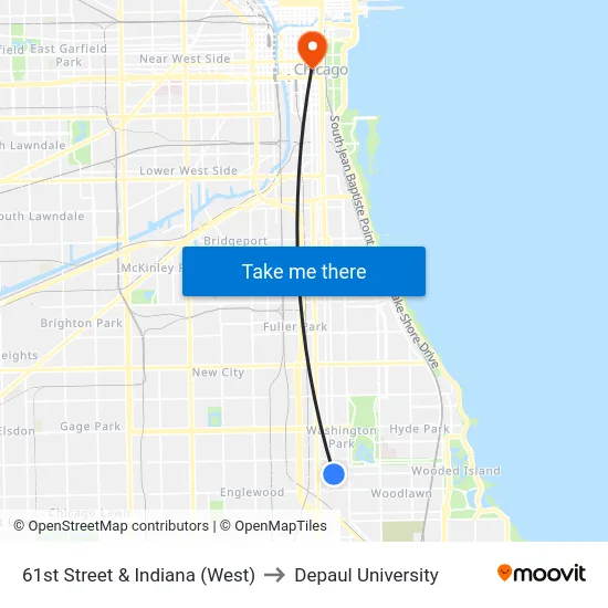 61st Street & Indiana (West) to Depaul University map