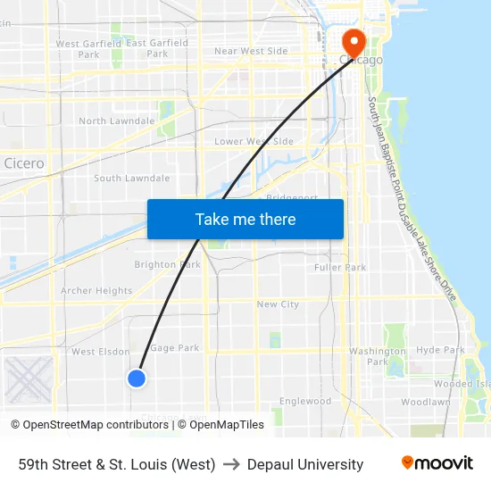 59th Street & St. Louis (West) to Depaul University map