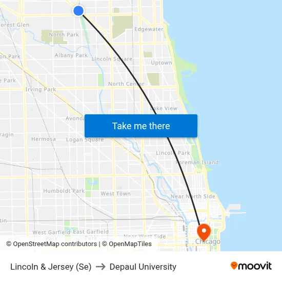 Lincoln & Jersey (Se) to Depaul University map