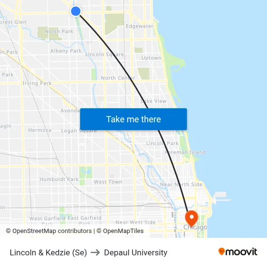 Lincoln & Kedzie (Se) to Depaul University map