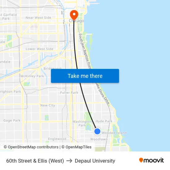 60th Street & Ellis (West) to Depaul University map