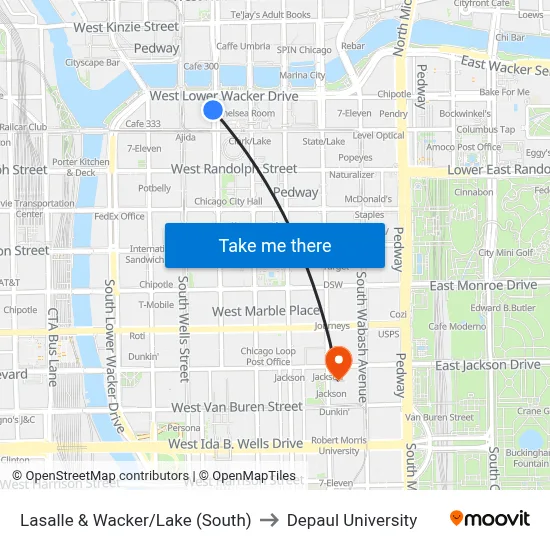 Lasalle & Wacker/Lake (South) to Depaul University map