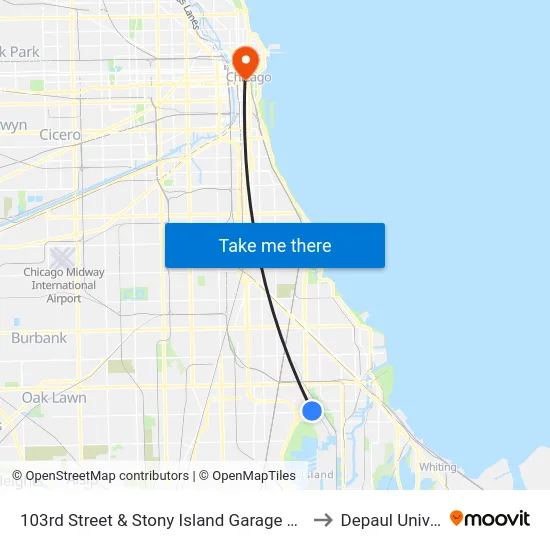 103rd Street & Stony Island Garage Terminal (Se) to Depaul University map