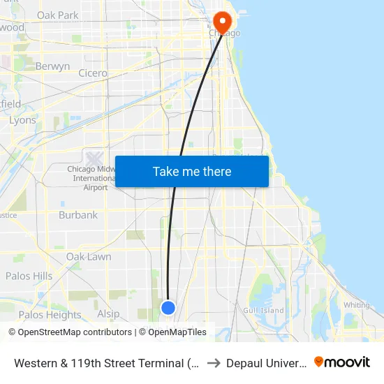 Western & 119th Street Terminal (West) to Depaul University map