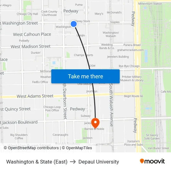 Washington & State (East) to Depaul University map