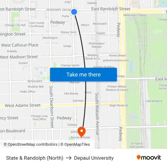 State & Randolph (North) to Depaul University map