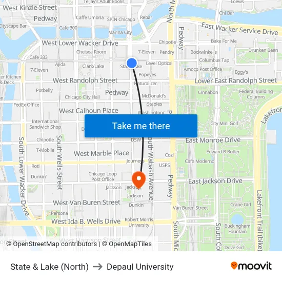State & Lake (North) to Depaul University map
