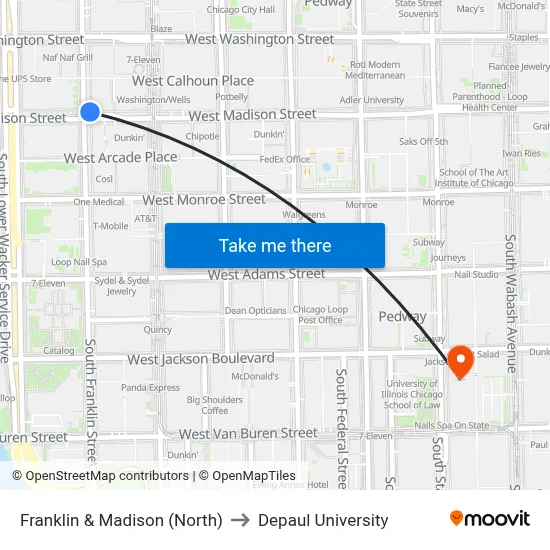 Franklin & Madison (North) to Depaul University map