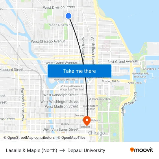 Lasalle & Maple (North) to Depaul University map