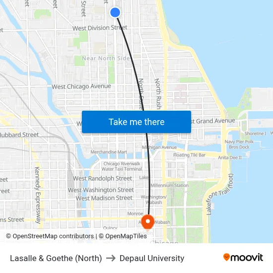 Lasalle & Goethe (North) to Depaul University map