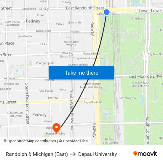 Randolph & Michigan (East) to Depaul University map