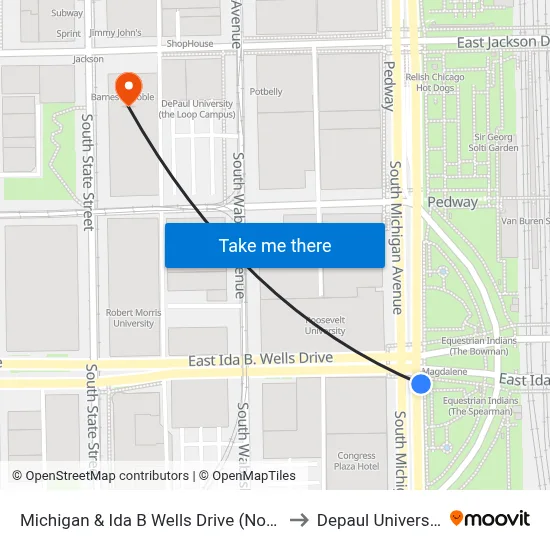 Michigan & Ida B Wells Drive (North) to Depaul University map